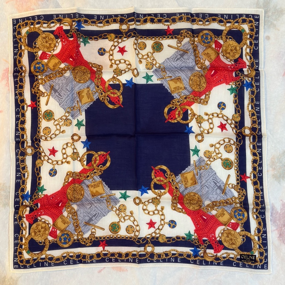 Celine Multicolor Chain Motif Scarf Cotton